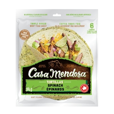 Casa Mendosa Tortillas - épinards - grand format 384 g, 1,48 $/100g