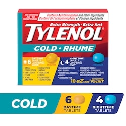 Tylenol Extra fort Rhume Jour/Nuit, acétaminophène à 500 mg, comprimés FaciliT 10 ea, 0,60 $/1ch