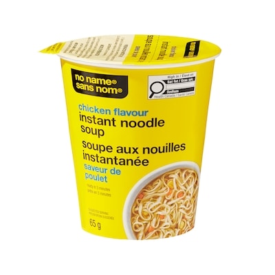 Sans Nom Soupe aux nouilles instantanée en tasse à saveur de poulet 65 g, 1,98 $/100g