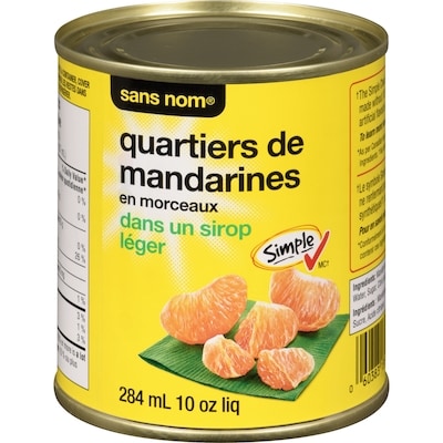 Sans Nom Quartiers de mandarines en morceaux dans du sirop léger 284 ml, 0,63 $/100ml