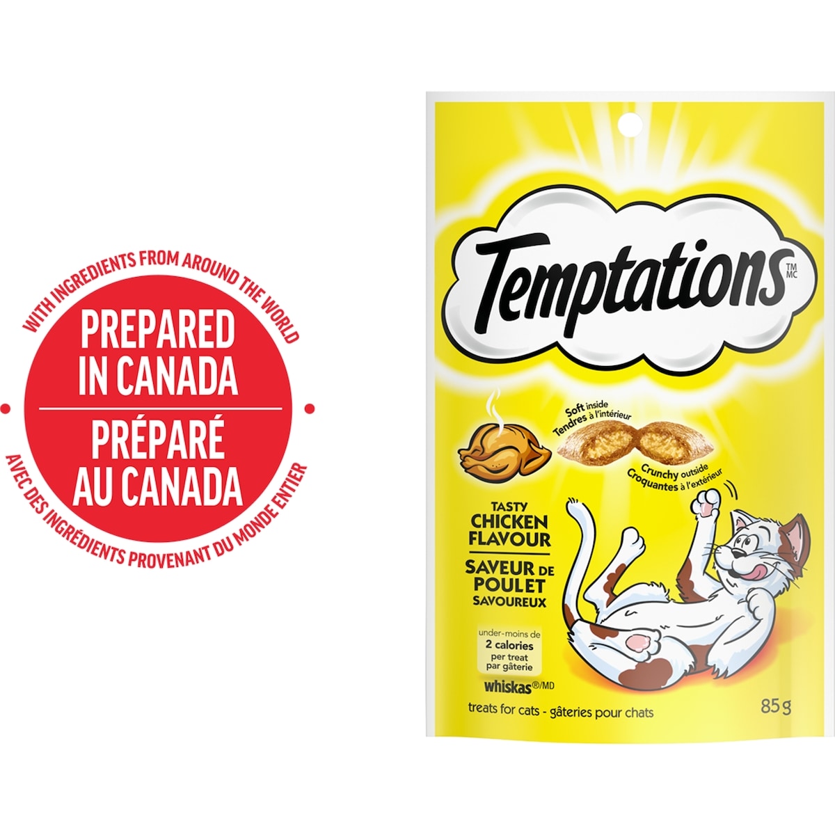 Temptations Gâteries pour chats adultes saveur de poulet savoureux 85 g, 2,93 $/100g