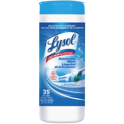 Lysol Lingettes désinfectantes pour surfaces, cascade du printemps, désinfectant, nettoyage, assainissement 35 ea, 0,14 $/1ch