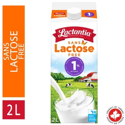 Lactantia Sans lactose lait partiellement écrémé 1 % 2 l, 0,28 $/100ml