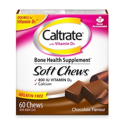 Caltrate Carrés À Mâcher Avec Vitamine D (Chocolat) 60 ea, 0,29 $/1ch