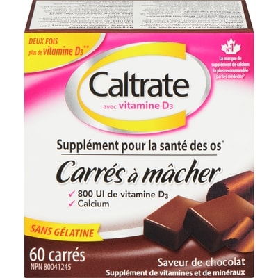 Caltrate Carrés à mâcher au chocolat 60 ea, 0,27 $/1ch