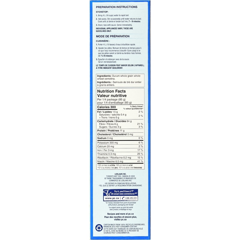 Whole Grain Fettucine Pasta