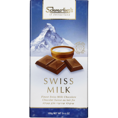 Schmerlings Chocolat au lait suisse 100 g, 9,99 $/100g
