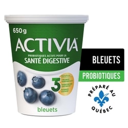 Activia Yogourt probiotique, saveur bleuets 650 g, 0,54 $/100g