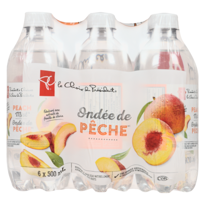 Boisson à base d'eau naturellement aromatisée aux fruits, ondée de pêche