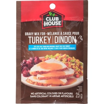 Club House Turkey, 25% Less Salt Gravy Mix 25 g, $5.16/100g