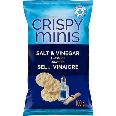 Quaker Crispy Minis Salt & Vinegar flavour brown rice chips 100 g, $4.29/100g