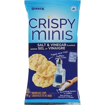 Quaker Crispy Minis Croustilles de riz brun Saveur Sel et vinaigre 100 g, 3,50 $/100g