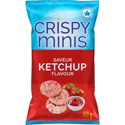 Quaker Crispy Minis Ketchup flavour brown rice chips 100 g, $4.29/100g