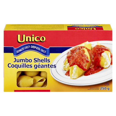 Unico Jumbo Shells 250 g, $1.20/100g
