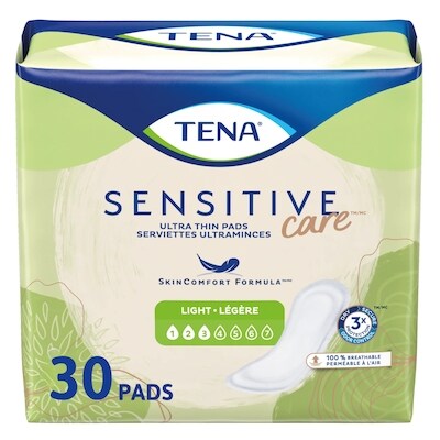 TENA Sensitive Care Serviettes ultraminces l'incontinence pour femme , absorption légère, 30 unités 30 ea, 0,32 $/1ch
