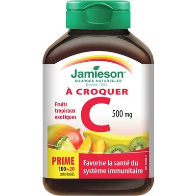 Jamieson Vitamine C à croquer 500 mg - Fruits tropicaux 120 ea, 0,04 $/1ch