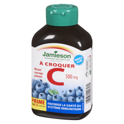 Comprimés à croquer de vitamine C 500 mg à saveur des bleuets sauvages