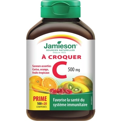 Jamieson Vitamine C à croquer 500 mg - 3 saveurs assorties 120 ea, 0,05 $/1ch