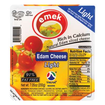 Tnuva Emek Sliced Cheese, Edam Light 200 g, $8.50/100g