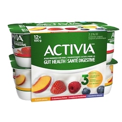Activia Probiotic Yogurt, Strawberry/Blueberry/Raspberry/Peach 12x100.0 g, $0.58/100g
