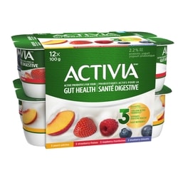 Activia Yogourt probiotique, Fraise, Bleuets, Framboise, Pêche 12x100.0 g, 0,58 $/100g