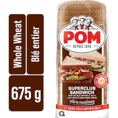 POM Pain à sandwich de blé entier à 100 % Superclub 675 g, 0,59 $/100g