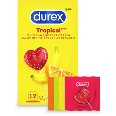 Durex Condoms, Tropical Flavors and Colors Lubricated 12 ea, $1.21/1ea