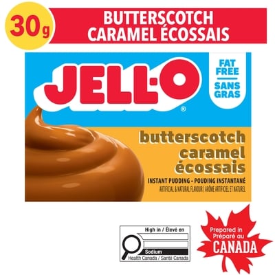 Jell-O Mélange pour pouding instantané caramel écossais sans gras, boîte 30 g, 5,97 $/100g
