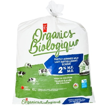 PC Organics Organic Partly Skimmed 2% Milk 4 l, $0.29/100ml