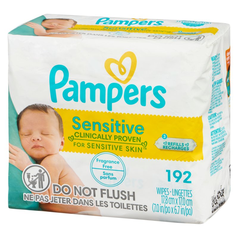 Baby Wipes Sensitive Perfume Free 3X Refill Packs (Tub Not Included) 192 Count