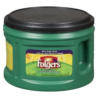 Folgers café moulu décaféiné traditionnel 642 g, 2,07 $/100g