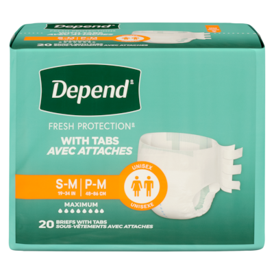 Depend Caleçons avec attaches adhésives unisexe absorption maximale p/m 20 ea, 1,15 $/1ch