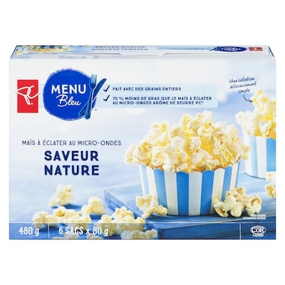 PC Menu Bleu Maïs à éclater au micro-ondes, saveur nature 6x80.0 g, 0,89 $/100g