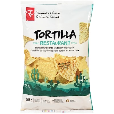 le Choix du Président Croustilles tortilla de maïs blanc style restaurant 320 g, 1,03 $/100g