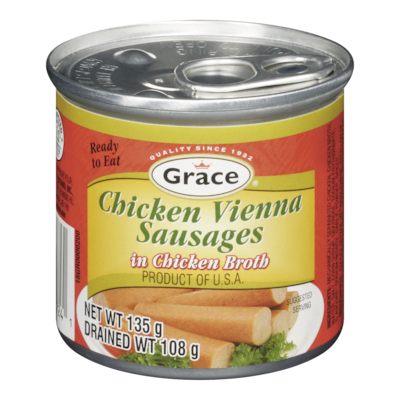 Grace Chicken Vienna Sausages In Chicken Broth 130 g, $1.53/100g
