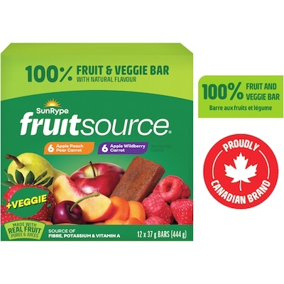 SunRype Fruitsource 100% Fruit and Veggie Bar Pack 12x37.0 g, $3.26/100g
