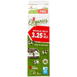 PC Organics Organic Whole Milk 3.25% M.F. 1 l, $0.53/100ml
