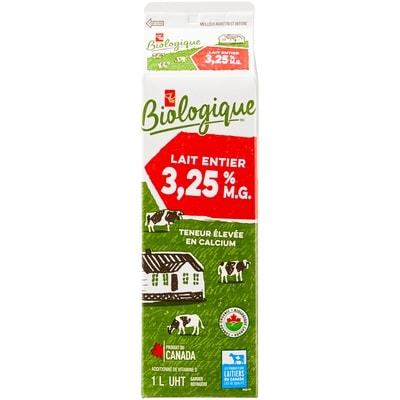 PC Biologique Lait Homogénéisé 1 l, 0,51 $/100ml