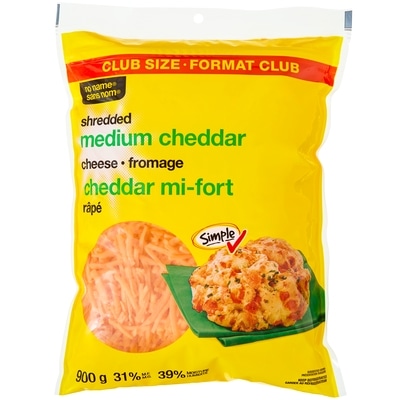 No Name Shredded Medium Cheddar Cheese 900 g, $1.78/100g