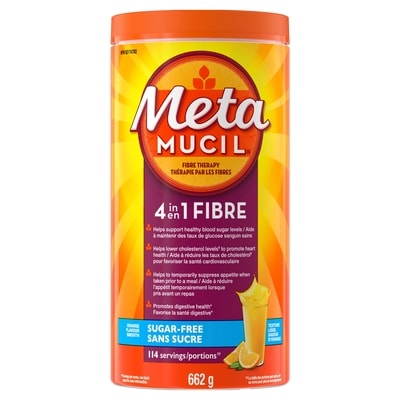 Metamucil Fibres MultiSanté orange sans sucre 660 g, 5,15 $/100g