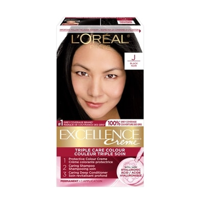 L'Oreal Paris Excellence Crème Hair Dye, Permanent Hair Color J Black 1 ea, $17.49/1ea