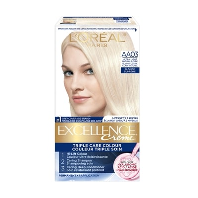 L'Oreal Paris Excellence Crème Hair Dye, Permanent Hair Color AA03 Ultra Light Natural Blonde 1 ea, $12.00/1ea