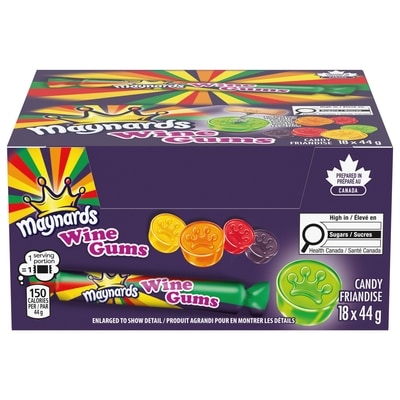 Maynards Rouleaux de jujubes Wine Gums 18x44.0 g, 2,84 $/100ch