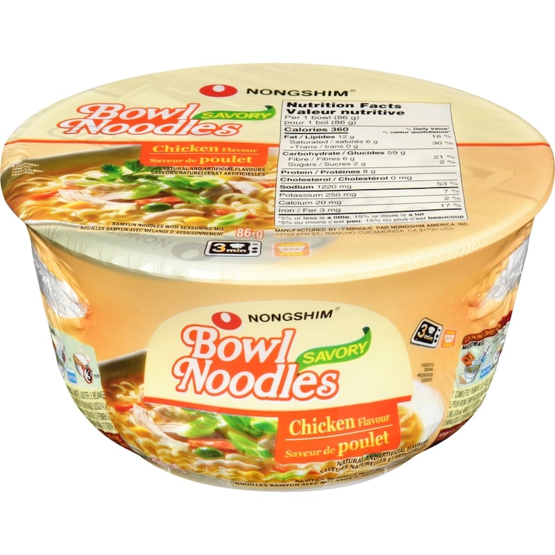 Nong Shim Bowl Noodles, Savory Chicken - 86 g | Your Independent