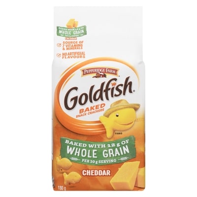 Pepperidge Farm Goldfish  Cheddar made with Whole Grain 180 g, $1.53/100g