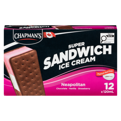 Chapmans Super Ice Cream Sandwich Neapolitan 12x120.0 ml, $0.62/100ml