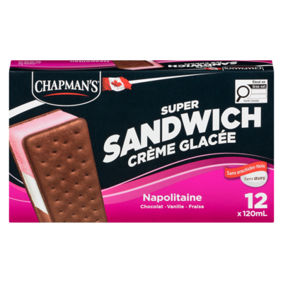 Chapman’s Super Sandwichs crème glacée vanille napolitaine 12x120.0 ml, 0,59 $/100ml