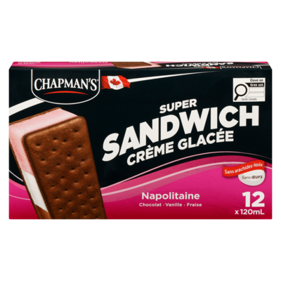 Chapman’s Super Sandwichs crème glacée vanille napolitaine 12x120.0 ml, 0,59 $/100ml