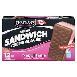 Chapman’s Super Sandwichs crème glacée vanille napolitaine 12x120.0 ml, 0,42 $/100ml