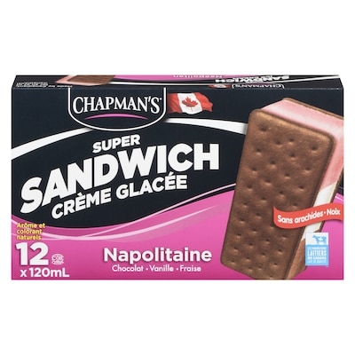 Chapman’s Super Sandwichs crème glacée vanille napolitaine 12x120.0 ml, 0,59 $/100ml
